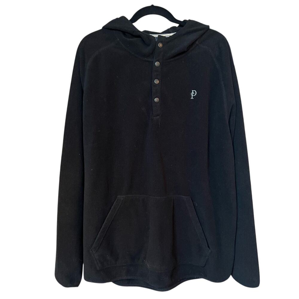 Pendleton Black Hooded Henley Pullover Sweatshirt Outdoor Minimalist - XL